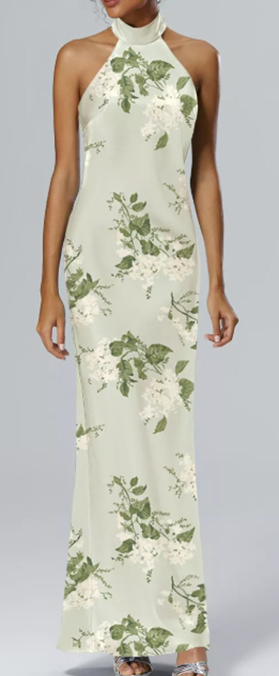 AW BRIDAL 8 M mottled moss green floral satin Mugwort gala maxi dress NEW B53
